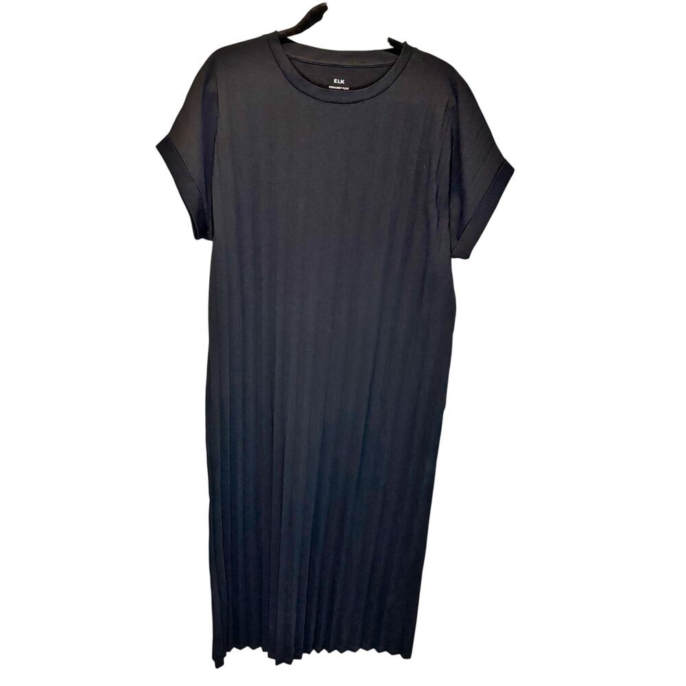 Elk the Label Permanent Pleat Black Short Sleeve Cotton Blend Midi Dress -size 6